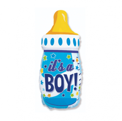 Фолиев балон бебешко шише с биберон, момче, син, 89 х 54 см