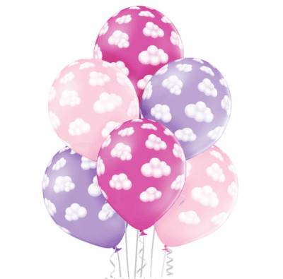 Балони с пухкави облачета в розово и лилаво 30 см, 6 броя