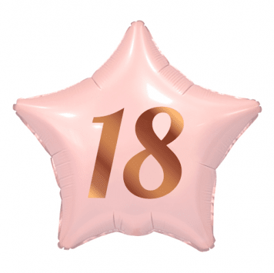 Балон за 18-и рожден ден, розов, принт розово злато, звезда 48 см