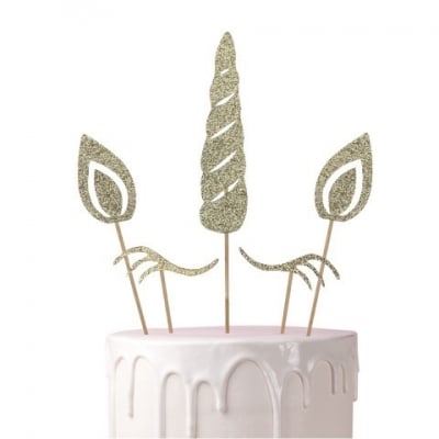 Топер еднорог, комплект за декорация на торта, 5 части
