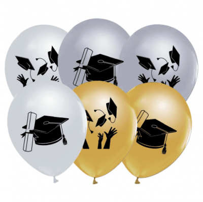 Латексови балони с абсолвентска шапка за дипломиране, 10 броя микс