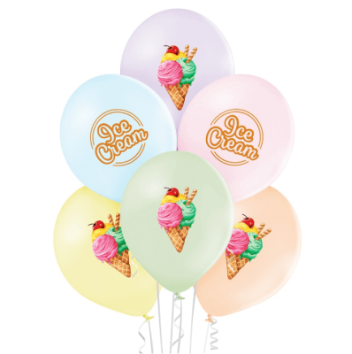 Латексови балони със сладолед в пастелни цветове, 6 броя