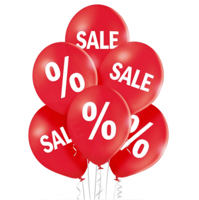 Латексови балони разпродажба Sale %, червени, 6 броя