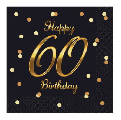 Салфетки черни за 60-и рожден ден, 60 години, 20 броя