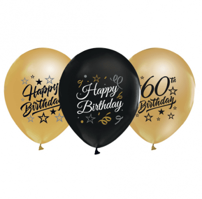 Балони черни и златни за 60-и рожден ден, 60 години, 5 броя