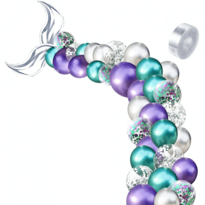 Опашка на русалка - комплект балони за арка в сребро, лилаво и зелено