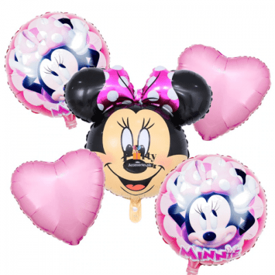 Комплект фолиеви балони Мини Маус глава и сърца, 5 броя сърца 5 бр