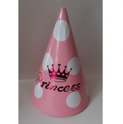 Парти шапка Принцеса Princess розова на бели точки