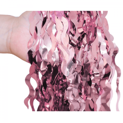 Бляскава завеса от ресни вълнички, розово-лилав металик фолио, 100 х 200 см