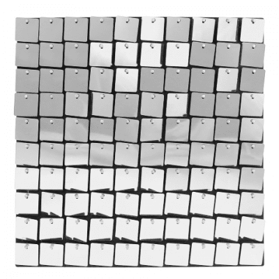 Панел за сребърна пайетена фонова стена, 100 квадратчета, сребро, черен гръб, 30 х 30 см