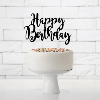 Топер за торта за рожден ден ръкописни букви Happy Birthday, черен