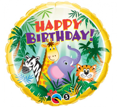 Фолиев балон Happy Birthday сафари джунгла животни, кръг 43 см 31014