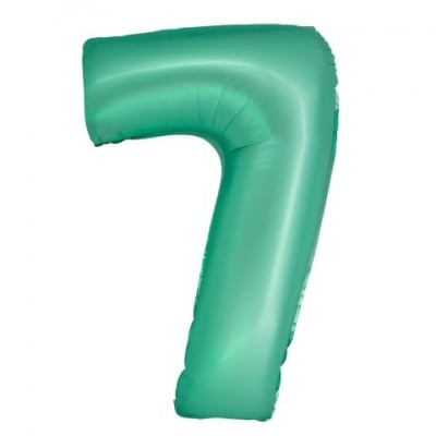 Синьо-зелен фолиев балон цифра 7 тифани, аквамарин мат, 76 см надут