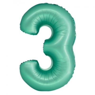 Синьо-зелен фолиев балон цифра 3 тифани, аквамарин мат, 76 см надут