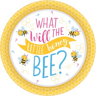 Големи чинии с пчелички What will bee?, разкриване пола на бебето, 8 броя
