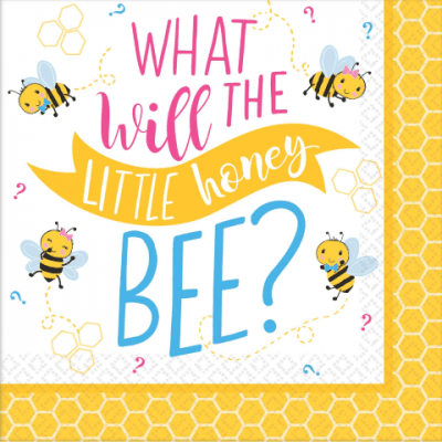 Малки салфетки с пчелички What will bee?, разкриване пола на бебето, 16 броя