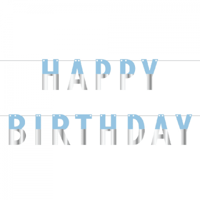 Банер за рожден ден букви HAPPY BIRTHDAY в сребристо и синьо