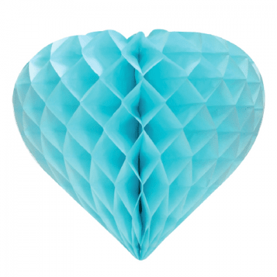 Декорация обемно сърце, синьо, тип пчелна пита, 26 см