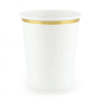Картонени бели чаши, златен кант, 6 броя