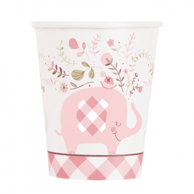 Чаши със слонче Floral Elephant бебешко парти момиче, 8 броя