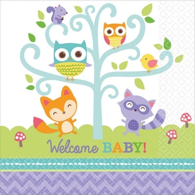 Салфетки с горски животни за бебешко парти Welcome Baby, 16 броя