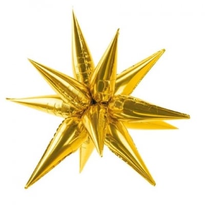 Мулти балон златна звезда 3D, злато металик, 95 см, 12 лъча х 50 см
