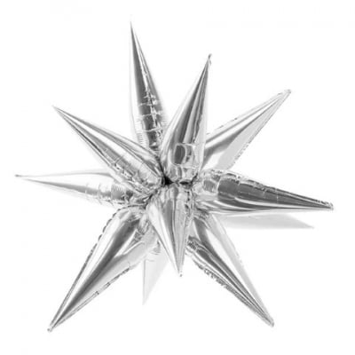 Мулти балон сребърна звезда 3D, сребро металик, 95 см, 12 лъча х 50 см