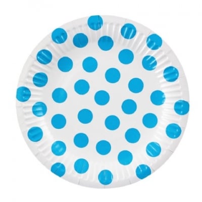 Бели чинийки на сини точки 18 см, 6 броя