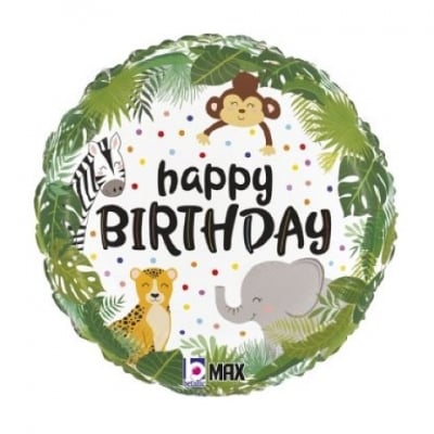 Фолиев балон Happy Birthday сафари, джунгла, животни, кръг 26206P