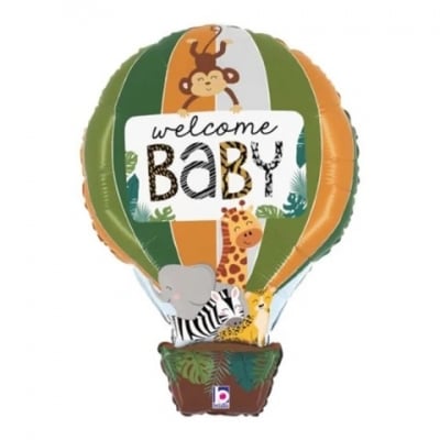Фолиев балон Welcome baby сафари, джунгла, животни, балон с горещ въздух, 76 см
