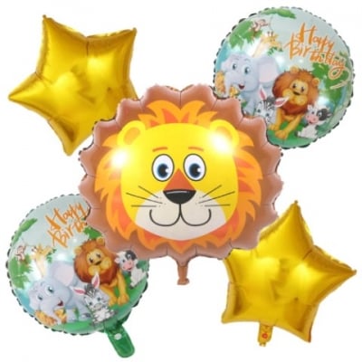 Комплект фолиеви балони джунгла, сафари, лъвче, 5 броя