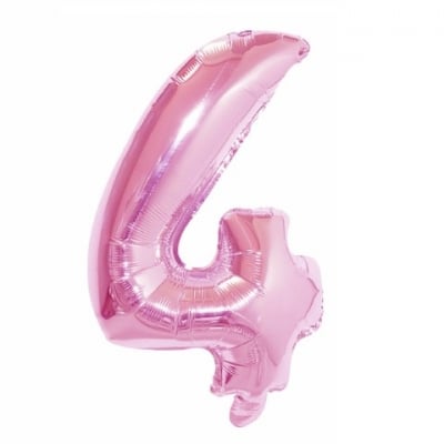 Розов фолиев балон цифра 4, четворка, 80 см, светлорозов металик