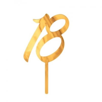 Златен топер число 18, 18 години, акрил, 12 х 7 см