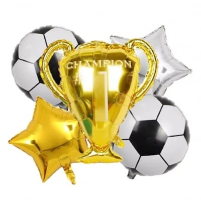 Комплект фолиеви балони Футбол купа, топки и звезди, 5 броя