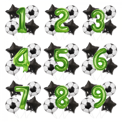 Комплект балони рожден ден футбол, зелена цифра 100 см, 5 броя