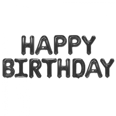 Черен надпис фолиеви балони букви Happy Birthday