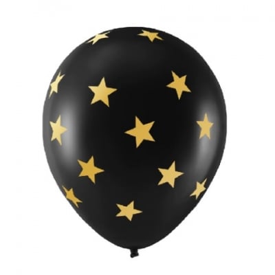 Черен балон на златни звезди, 30 см, 1 брой