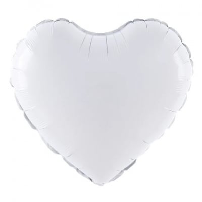 Фолиев балон сърце, бял металик, 45 см
