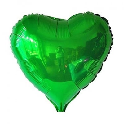 Фолиев балон сърце, зелен металик, 45 см