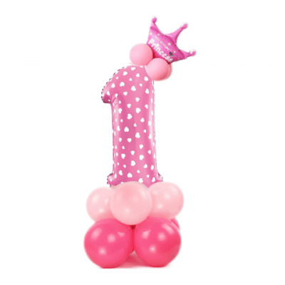 Розов комплект балони за композиция с цифра 1, единица, първи рожден ден