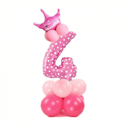 Розов комплект балони за композиция с цифра 4, четворка, четвърти рожден ден