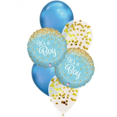 Комплект балони бебешко парти момче в синьо и златно, 6 броя