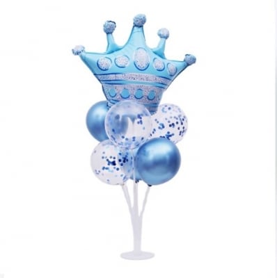 Комплект балони синя корона, със стойка, 7 броя