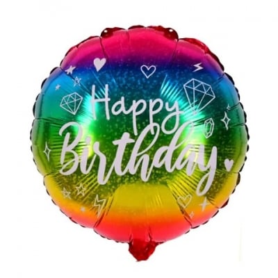 Фолиев балон кръг Happy Birthday, омбре дъга