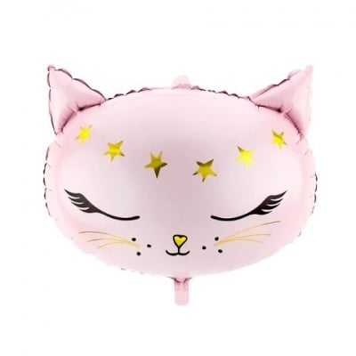 Розов фолиев балон глава спящо коте, котка, 48 х 36 см