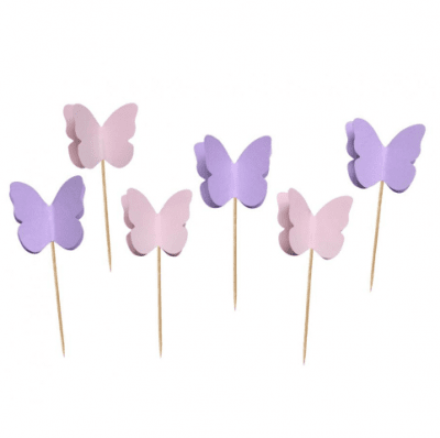 Топери лилави и розови пеперуди, картон, 6 броя