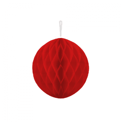 Червена хартиена топка тип пчелна пита, 10 см