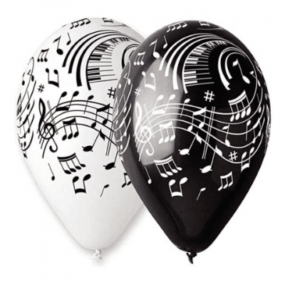 Балони с ноти, микс черни и бели, 6 броя