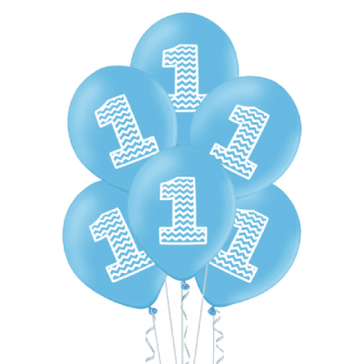 Сини балони с единица, за 1-ви рожден ден, 5 броя