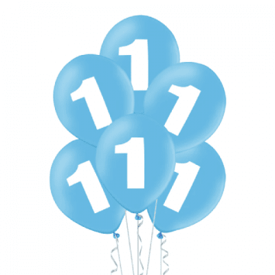Сини балони с единица, 1-ви рожден ден момче, 5 броя